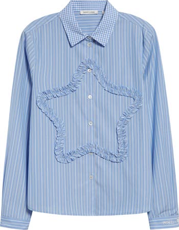 sandy liang シャツ　星　SIRIUS SHIRT ストライプ　青 SIRIUS SHIRT IN LIGHT BLUE STRIPE – SANDY LIANG