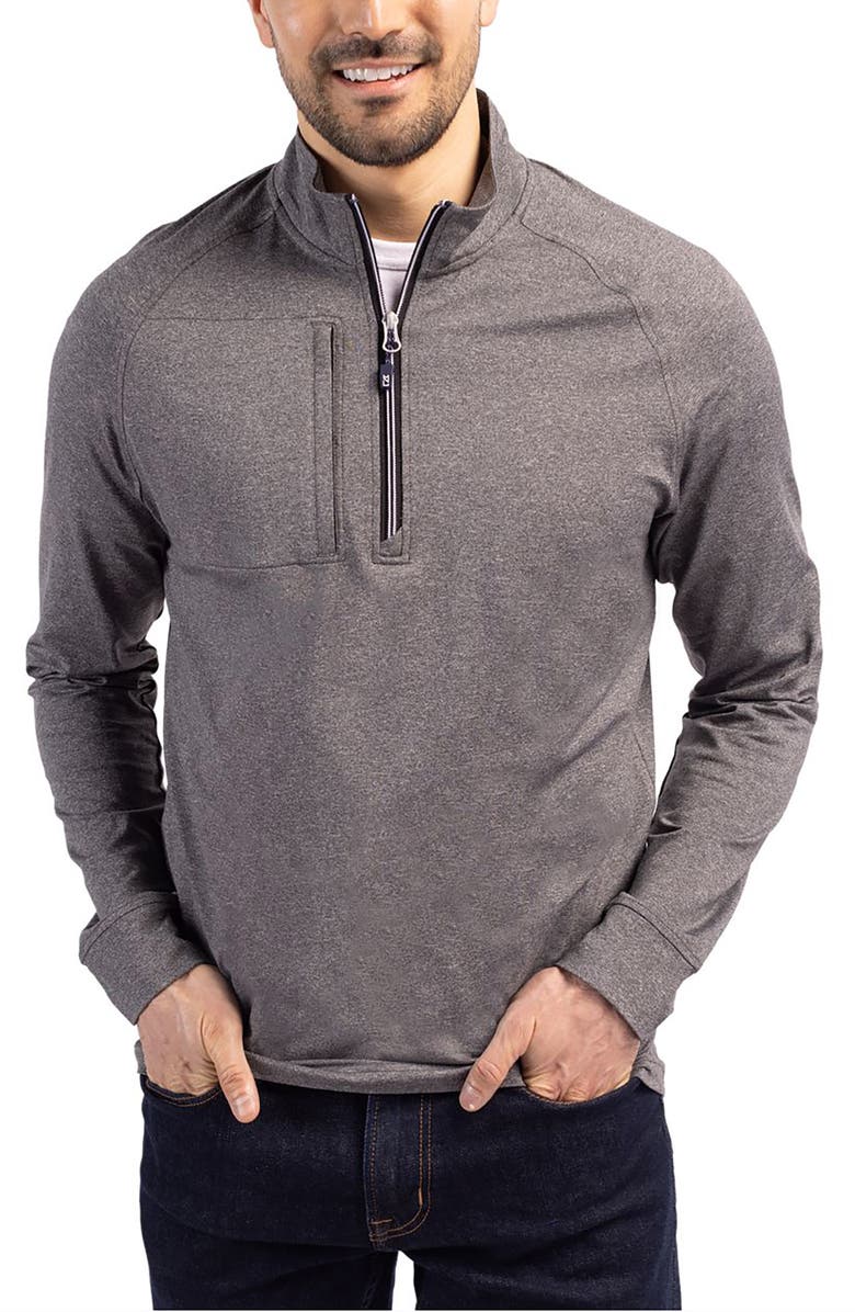Cutter & Buck Adapt Heather Quarter Zip Pullover, Main, color, Black Heather