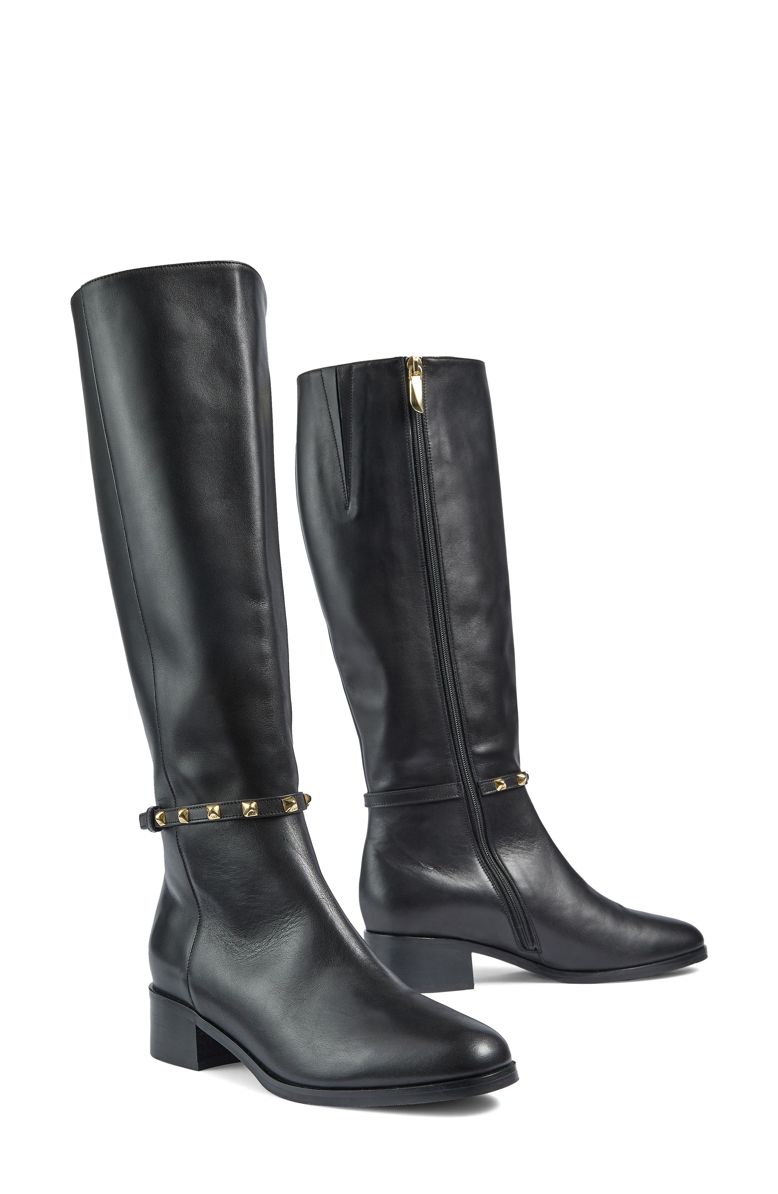 LK Bennett Stevie Stud Detail Knee High Boot, Alternate, color, Black