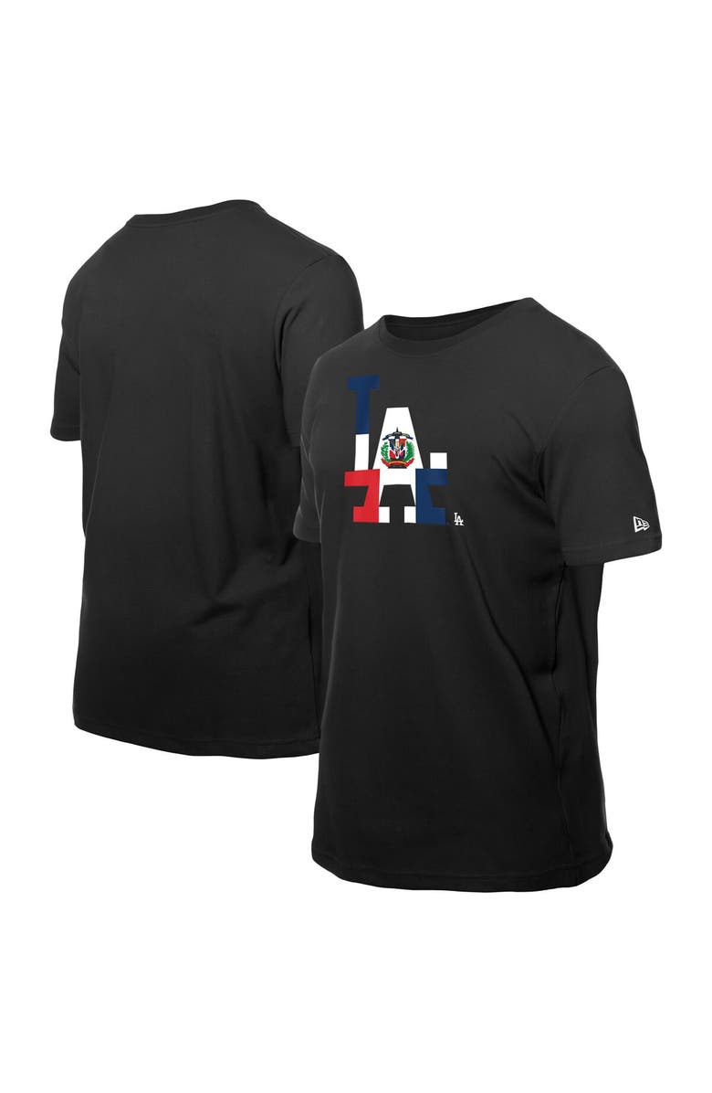 New Era Men's New Era Black Los Angeles Dodgers Dominican Republic Flag Logo T-Shirt, Main, color, Black