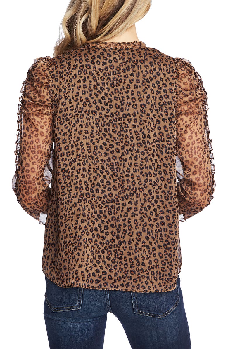CeCe Leopard Tie Neck Blouse, Alternate, color, Spicewood