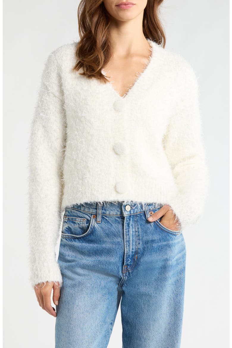 Fuzzy V-Neck Cardigan, Main, color, CREAM