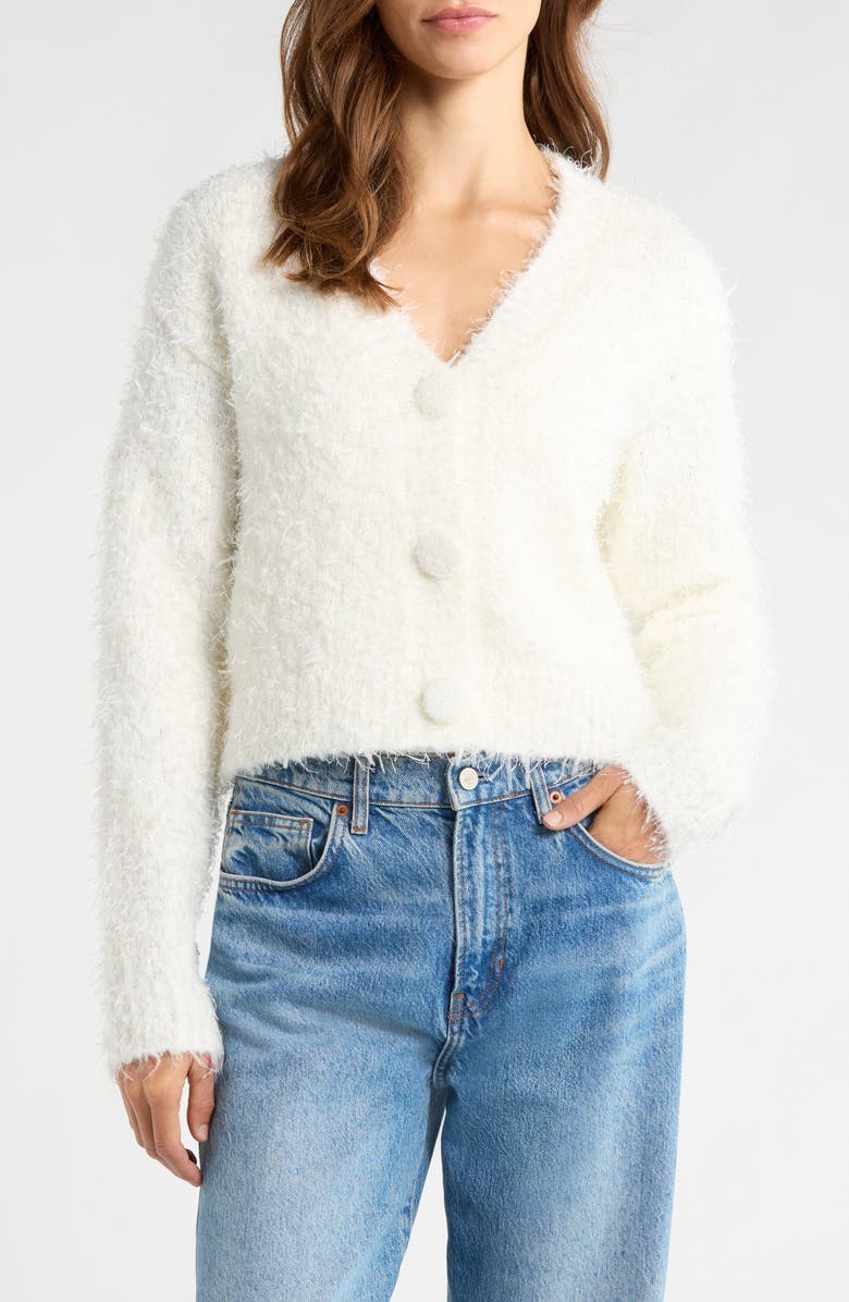 All in Favor Pearl V-Neck Cardigan, Main, color, Cream