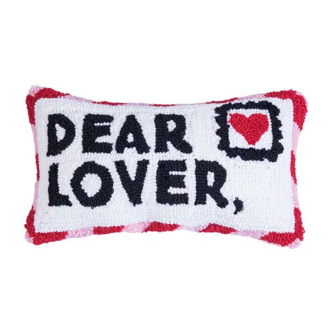 Dear Lover St. Valentines Letter Typography Hooked Throw Pillow, 8" x 14"