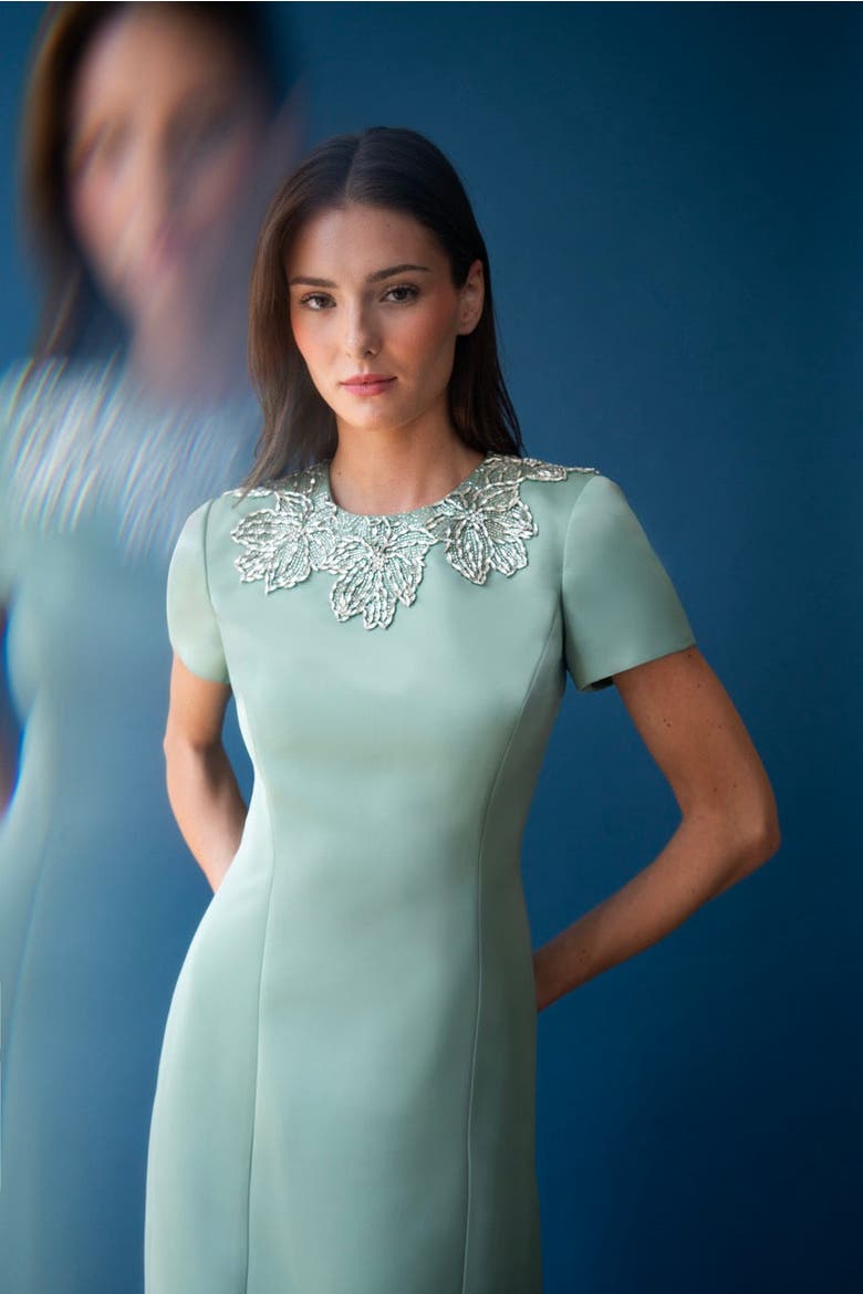 Sorelia Floral Beaded Gown, Alternate, color, Whispering Sage