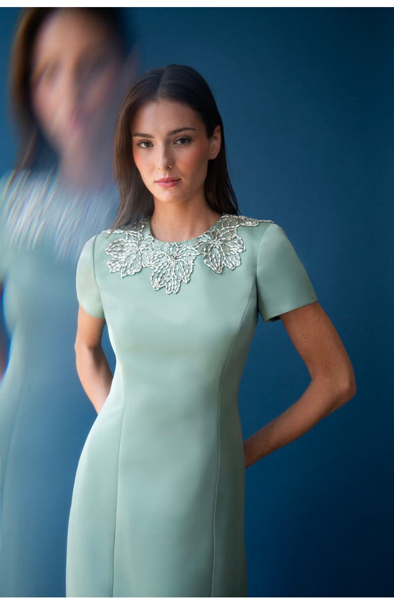 Theia Sorelia Floral Beaded Gown, Alternate, color, Whispering Sage