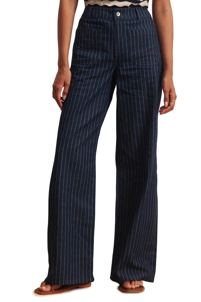 Marine Stripe Wide Leg Denim Pants, Main, color, LUNA BLUE STRIPE