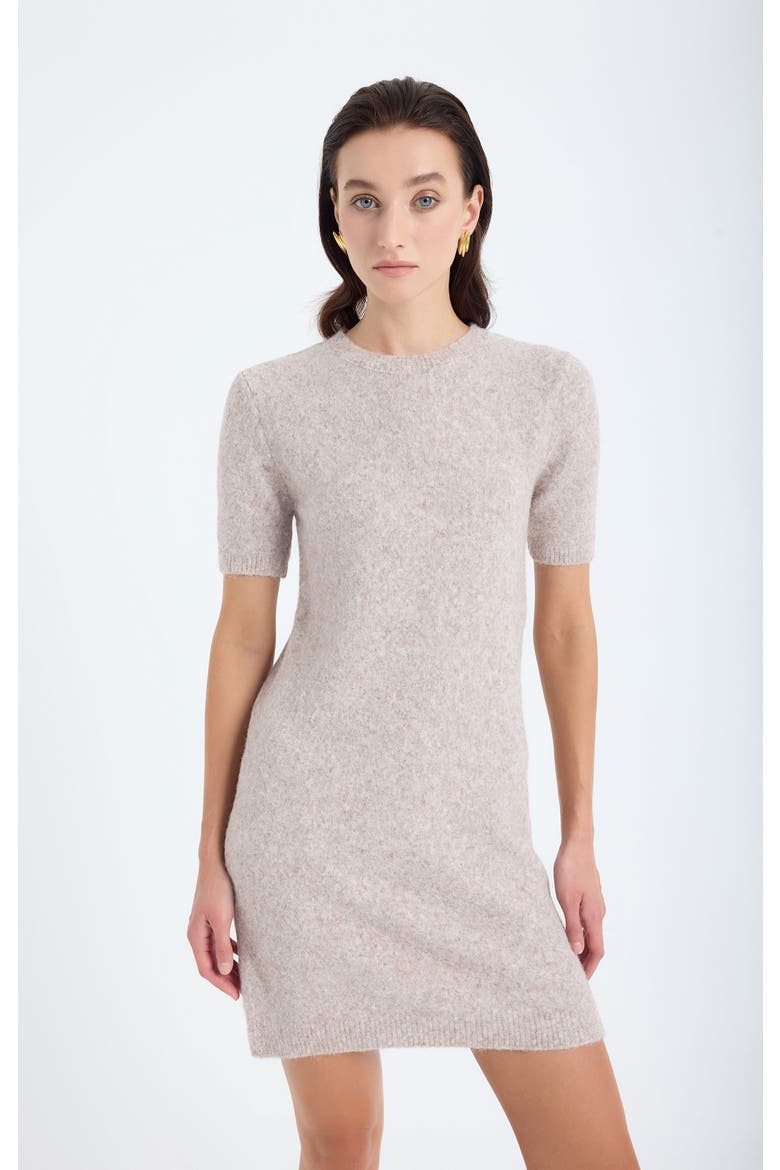 Rune Short Sleeve Crewneck Knit Sweater Dress, Main, color, Ecru