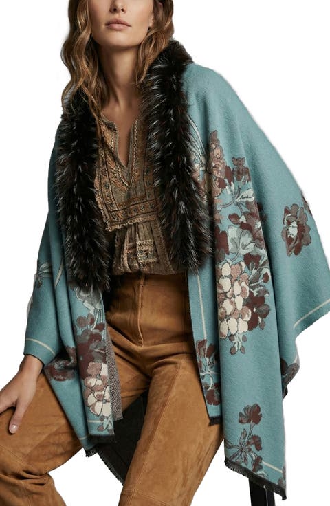 Floral Faux Fur Trim Scarf