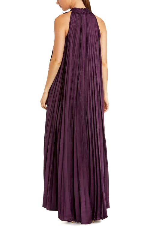 Mac Duggal Pleated Halter Neck High Low Gown In Purple