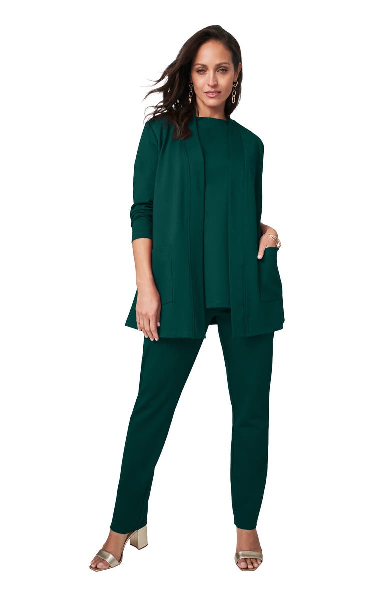 Jessica London 3 Piece Ponte Pant Set, Main, color, Emerald Green