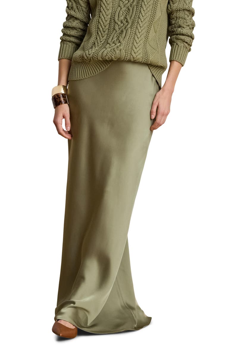 Satin Maxi Skirt, Main, color, LIGHT AGAVE GREEN