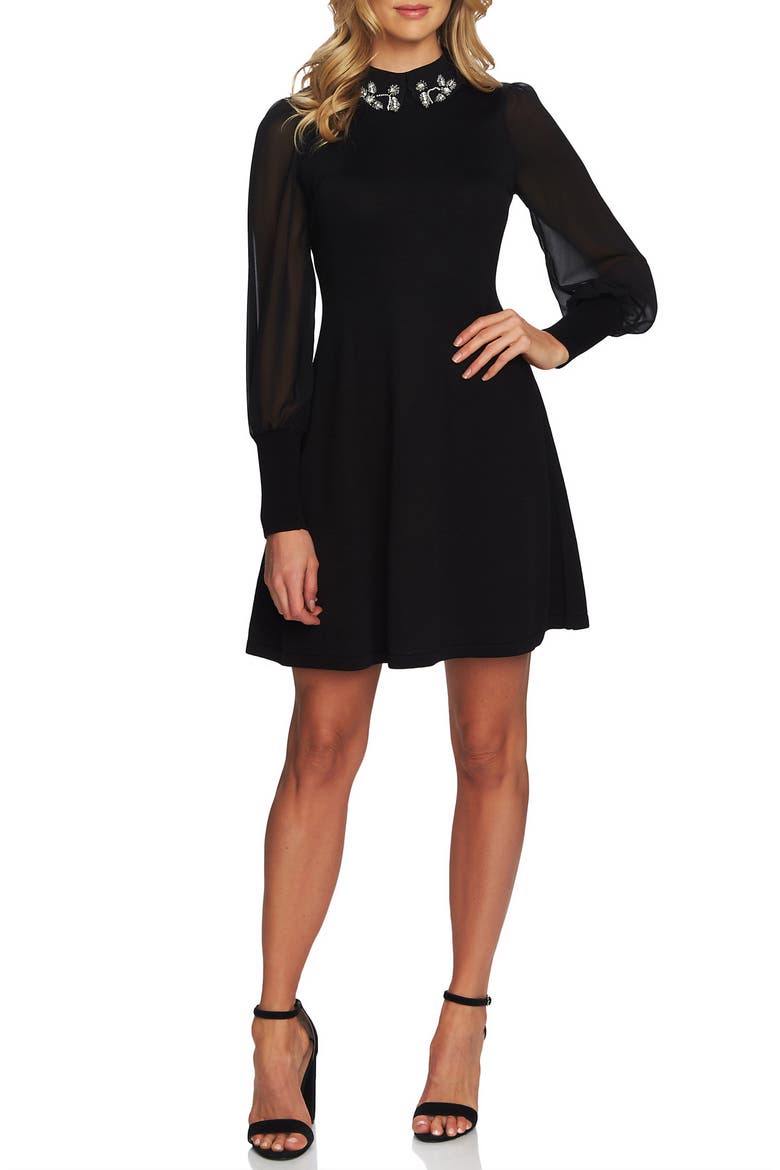 Embellished Collar Dress, Main, color, RICH BLACK