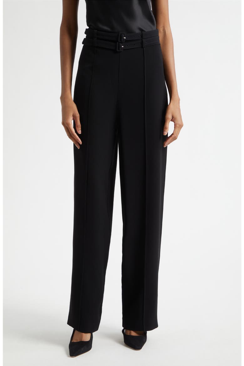 Maelor Pintuck Double Belt Pants, Main, color, BLACK