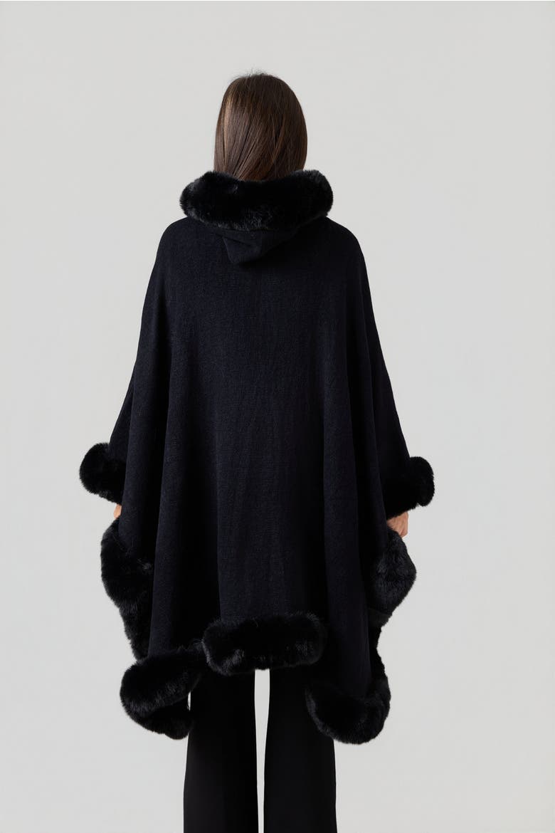 Hodded Faux Fur Long Cape, Alternate, color, Black