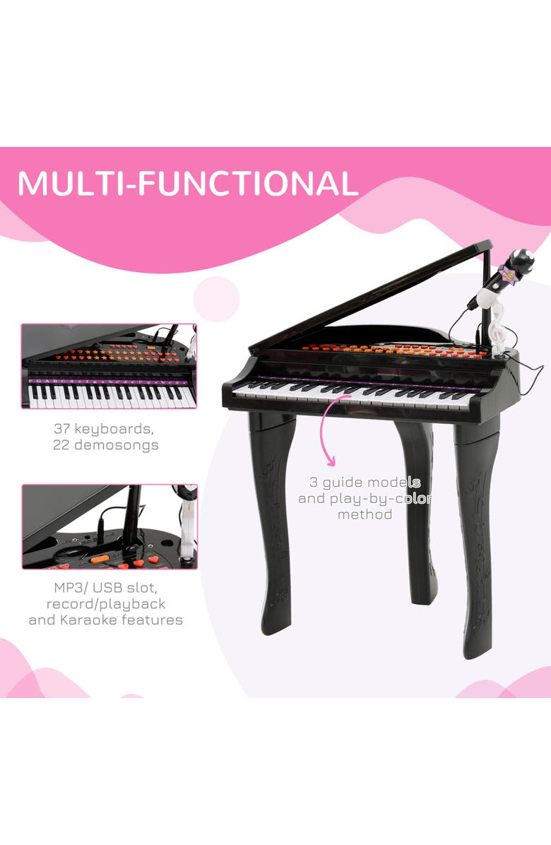Qaba 37-Key Kids Piano Keyboard with Microphone, Stool, Built-in Songs, Alternate, color, 