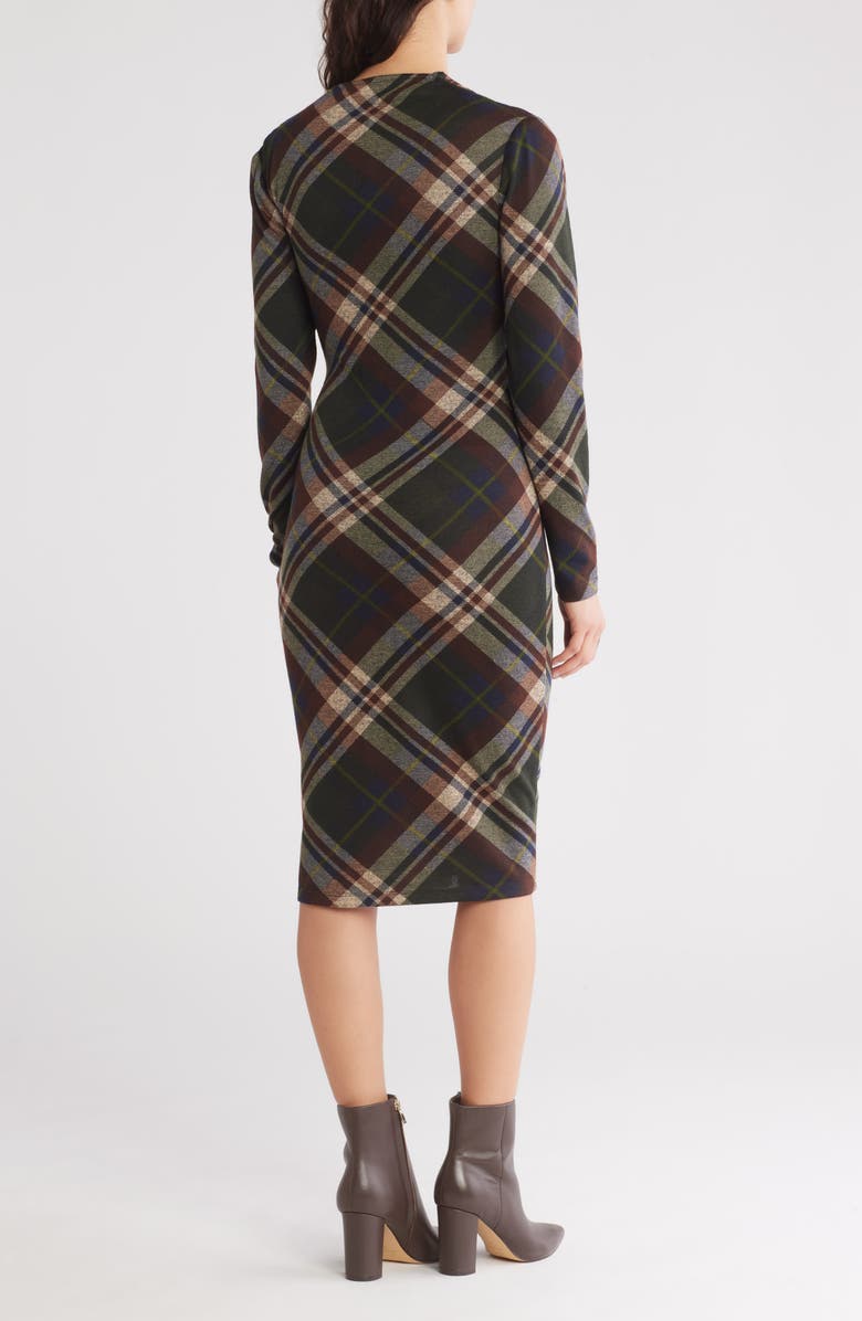 Connected Apparel Plaid Long Sleeve Dress, Alternate, color, Olive