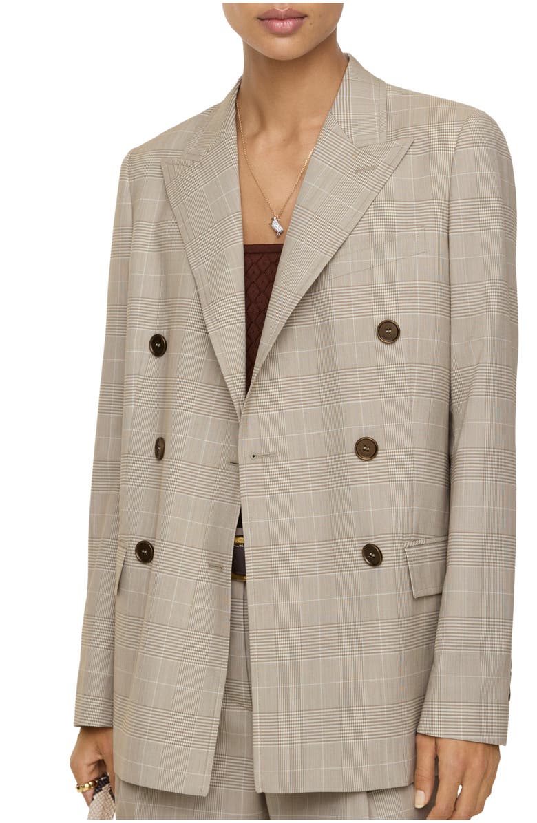 Burberry Check Wool Tailored Jacket, Main, color, Cloudy White/Mountain Green