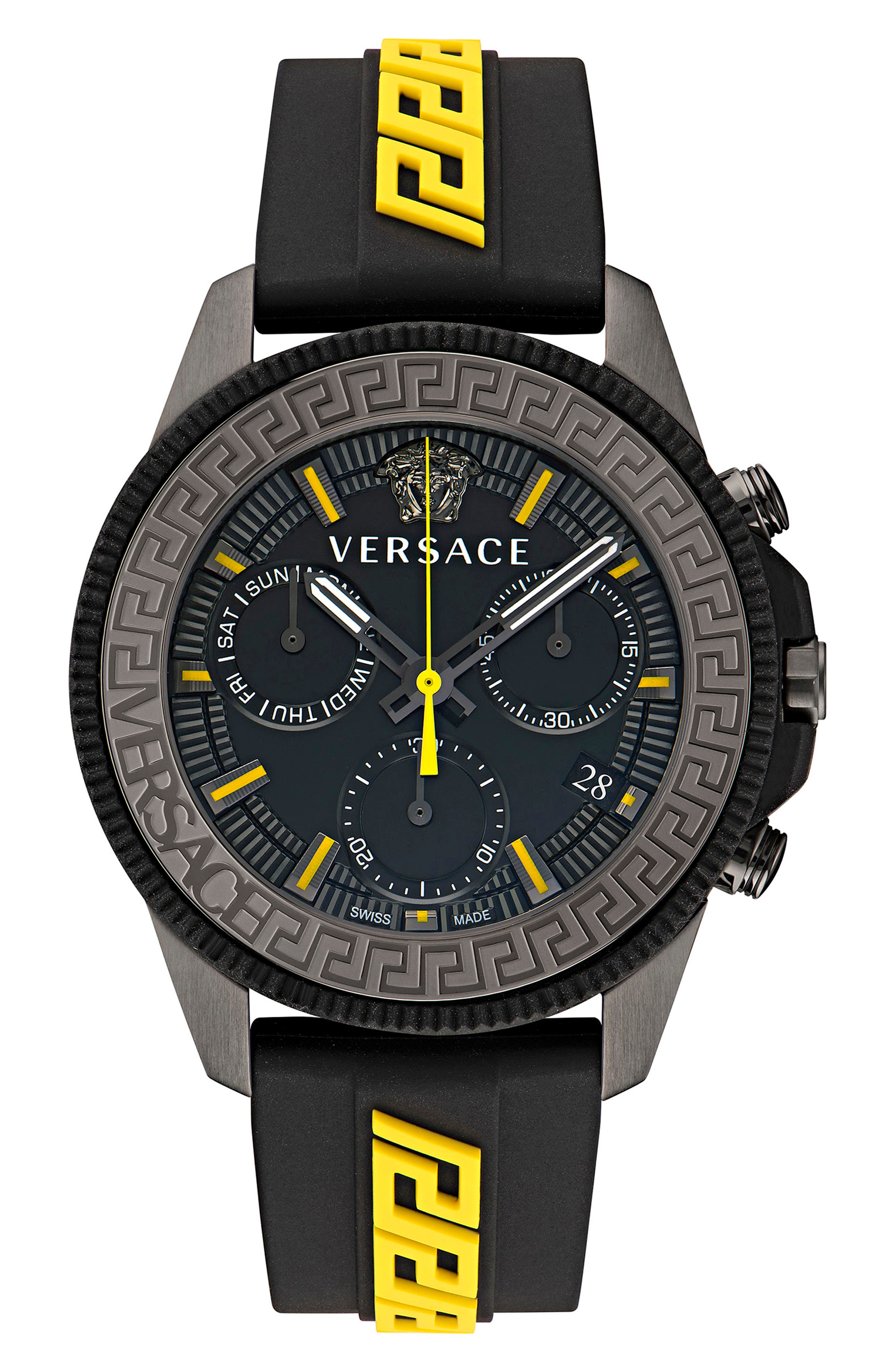 Versace Greca Action Chronograph Silicone Strap Watch, 45mm