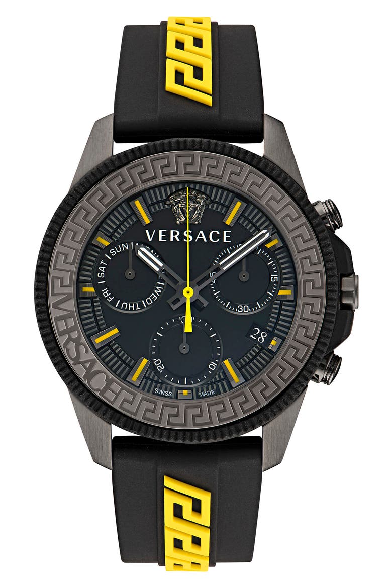 Greca Action Chronograph Silicone Strap Watch, 45mm, Main, color, GUN