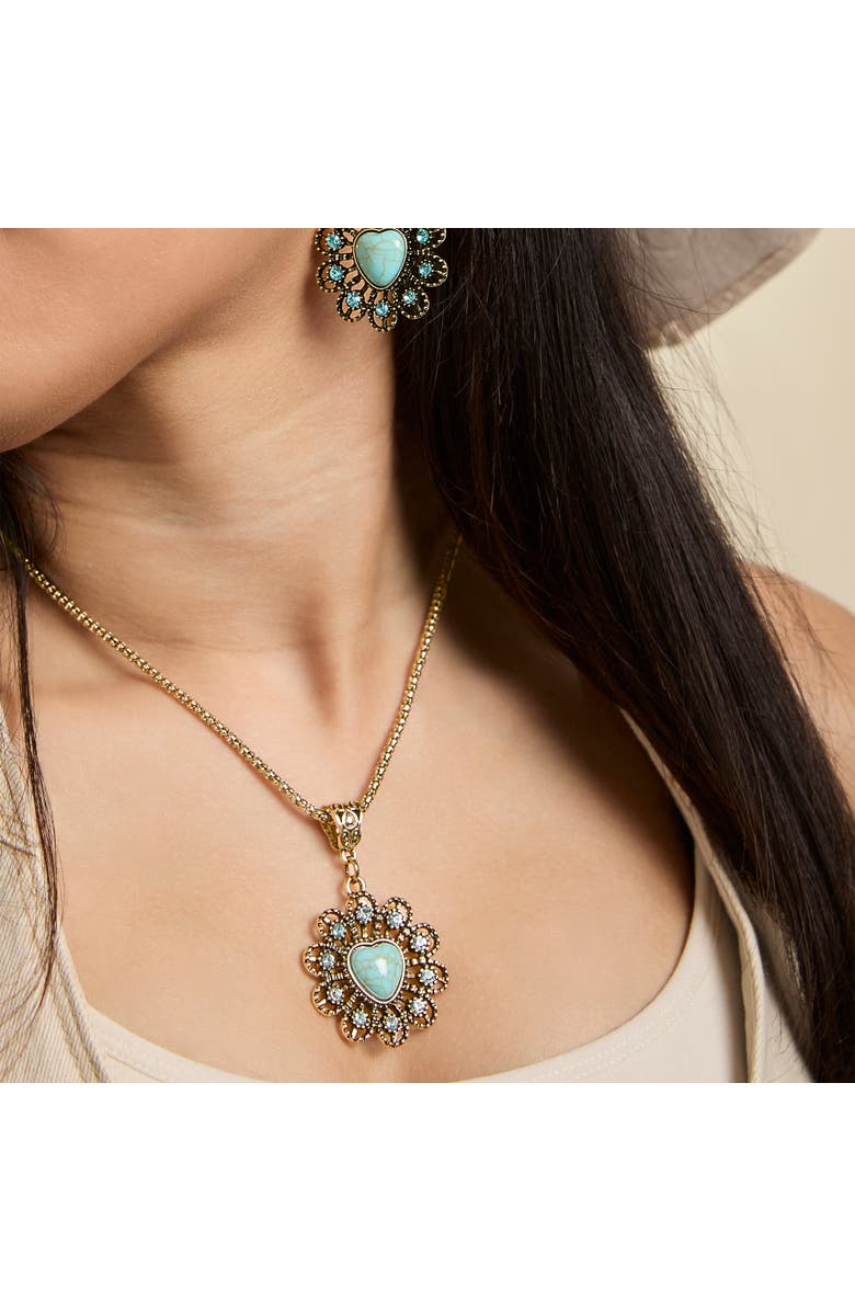 Jessica Simpson Stone Ornate Necklace, Alternate, color, Gold, Turquoise
