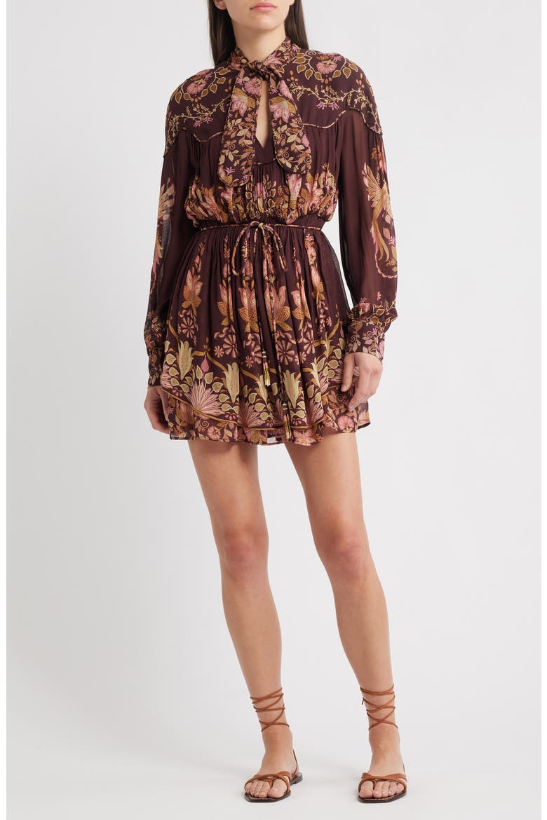 Bella Floral Long Sleeve Minidress, Main, color, BURGUNDY