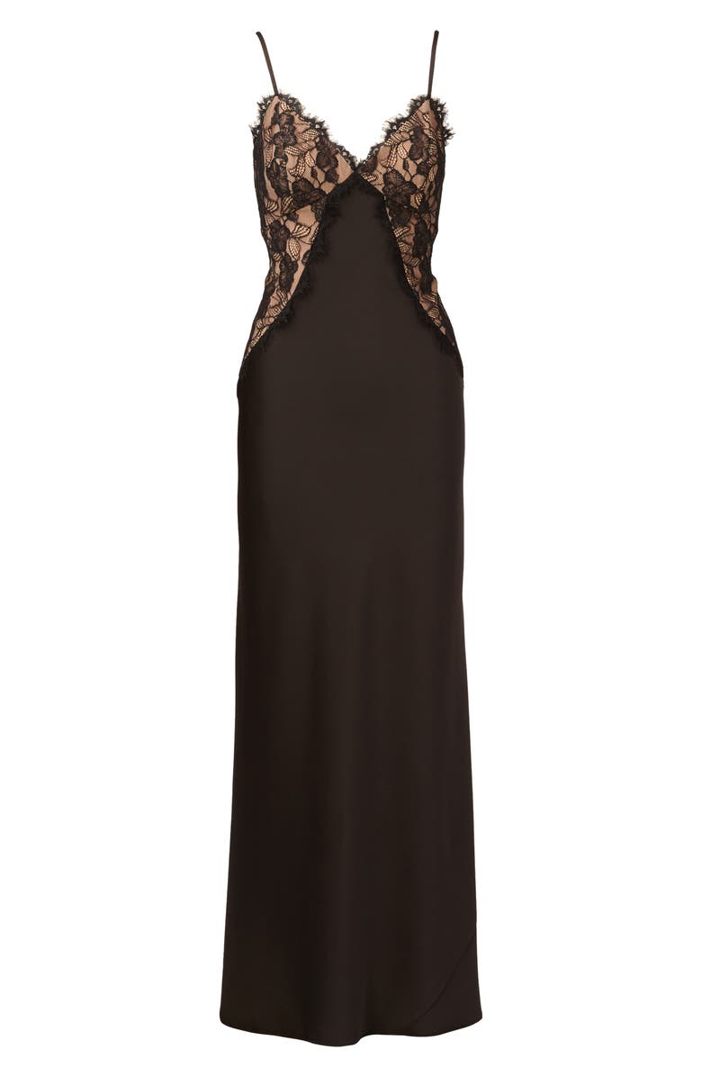 Adrianna Papell Lace Trim Satin Gown, Alternate, color, Black