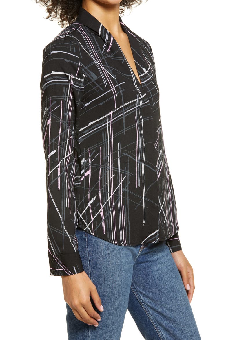 Halogen V-Neck Top, Alternate, color, BLACK MULTI PLAID