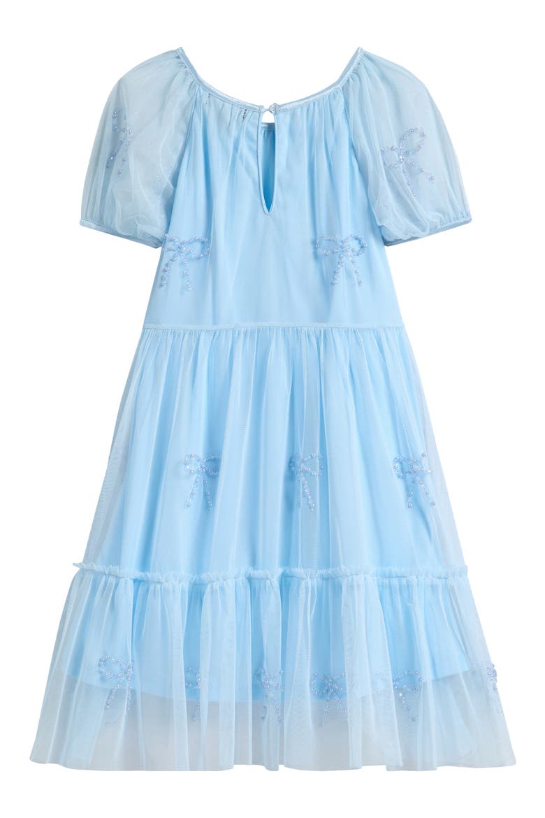 Kids' Bow Mesh Babydoll Party Dress, Alternate, color, DUSTY BLUE