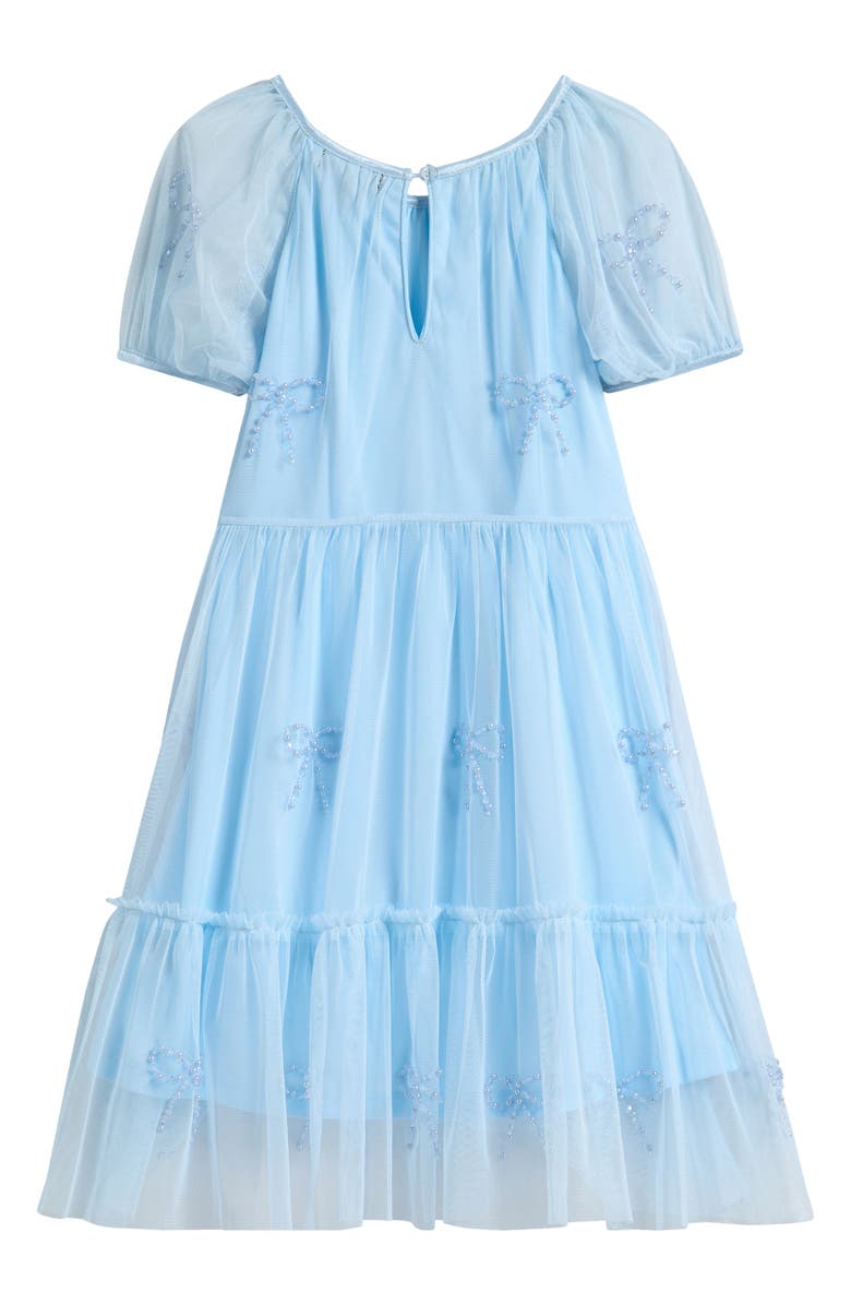 Ava & Yelly Kids' Bow Mesh Babydoll Party Dress, Alternate, color, Dusty Blue