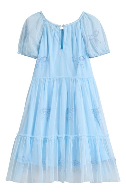 Ava & Yelly Kids' Bow Mesh Babydoll Party Dress In Blue