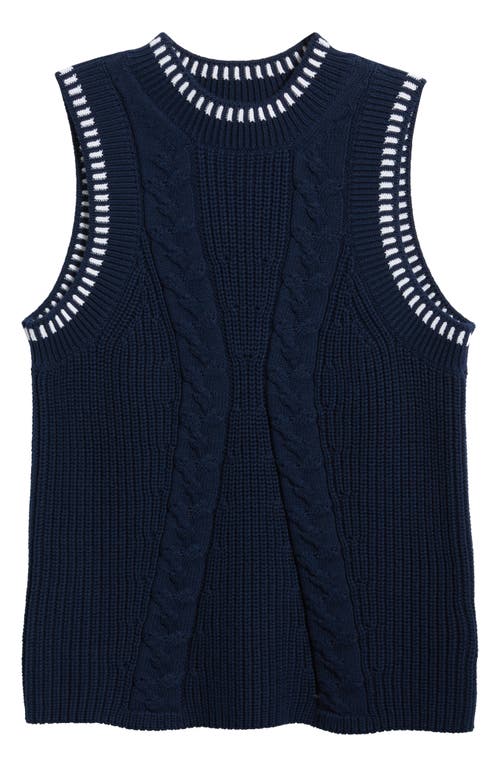525 Zoey Cable Stitch Sweater Vest In Dark Blue Multi