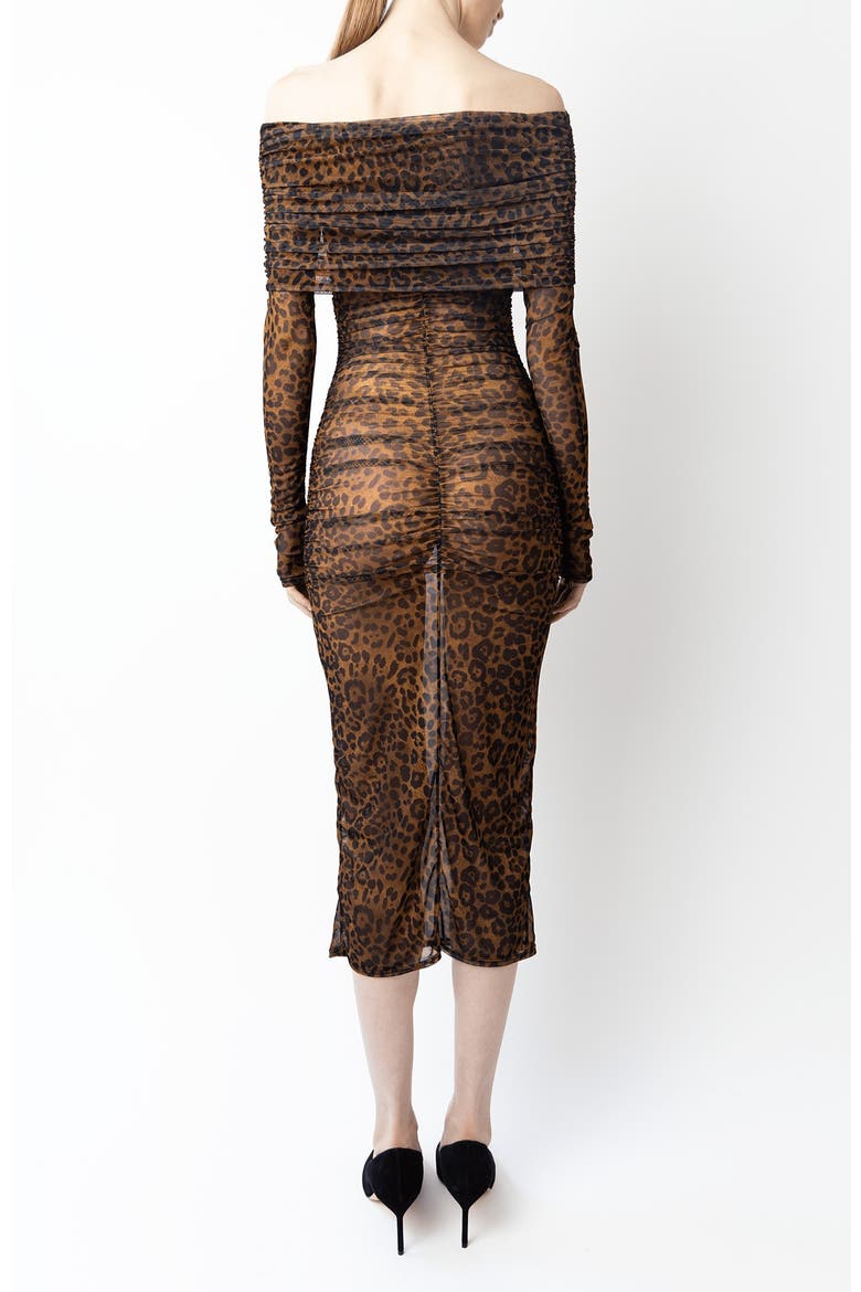 Printed Mesh Off Shoulder Midi Dress, Alternate, color, Leopard