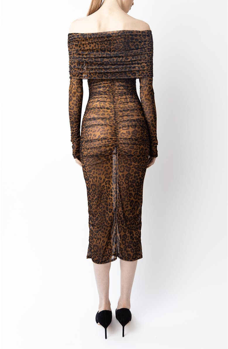 LAPOINTE Printed Mesh Off Shoulder Midi Dress, Alternate, color, Leopard