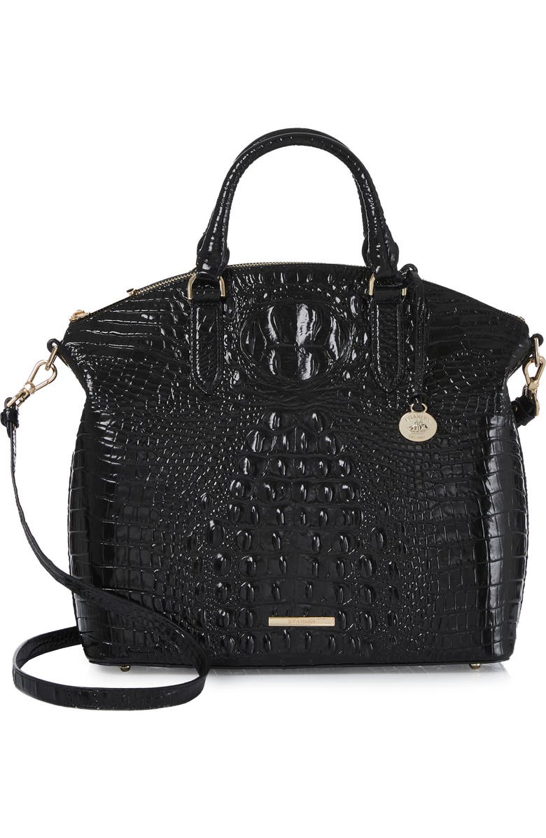 Brahmin Large Duxbury Croc Embossed Leather Satchel, Alternate, color, Black