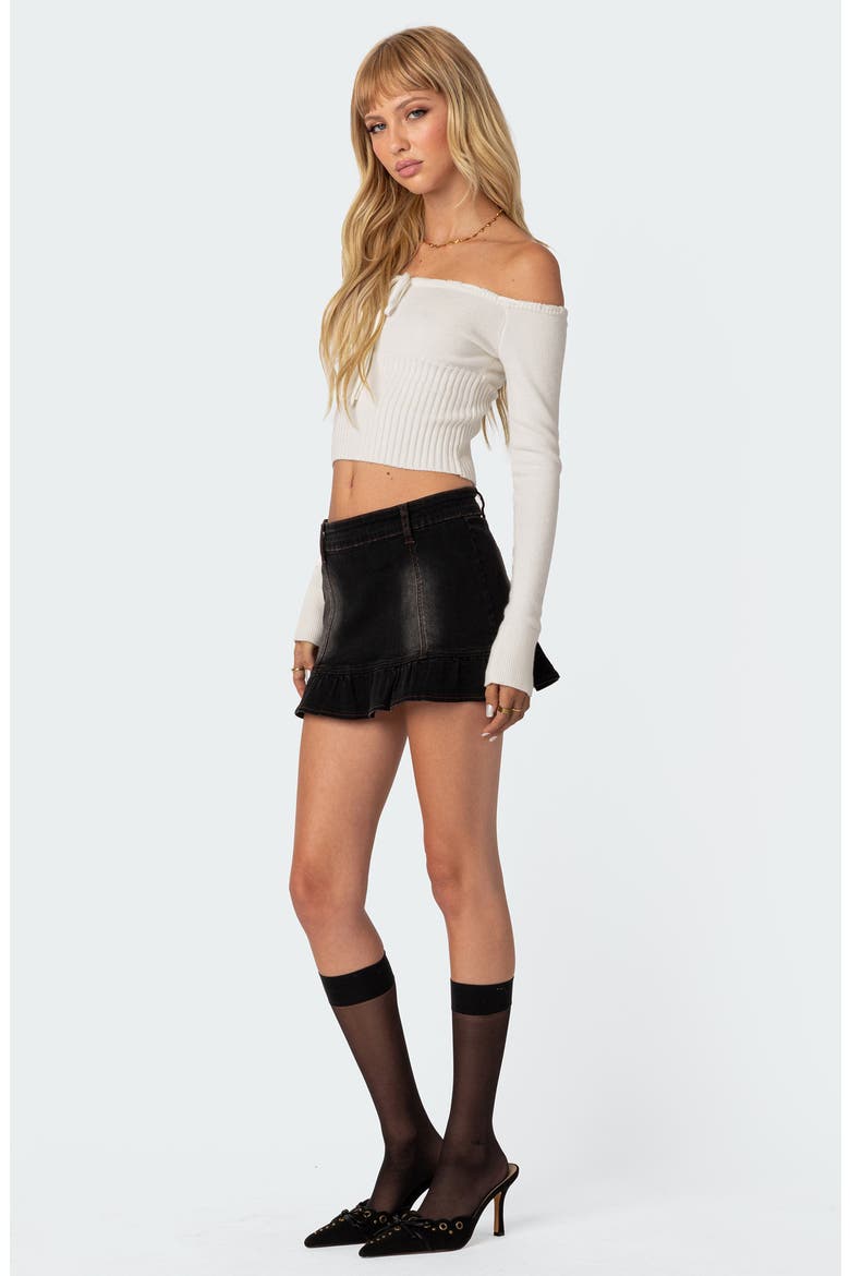 Dawna Off the Shoulder Rib Crop Sweater, Alternate, color, CREAM