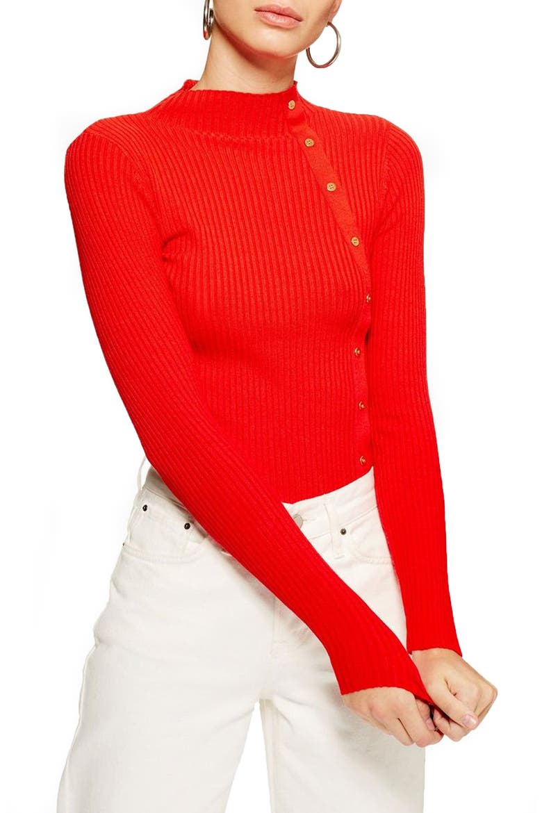 Side Button Rib Sweater, Main, color, RED