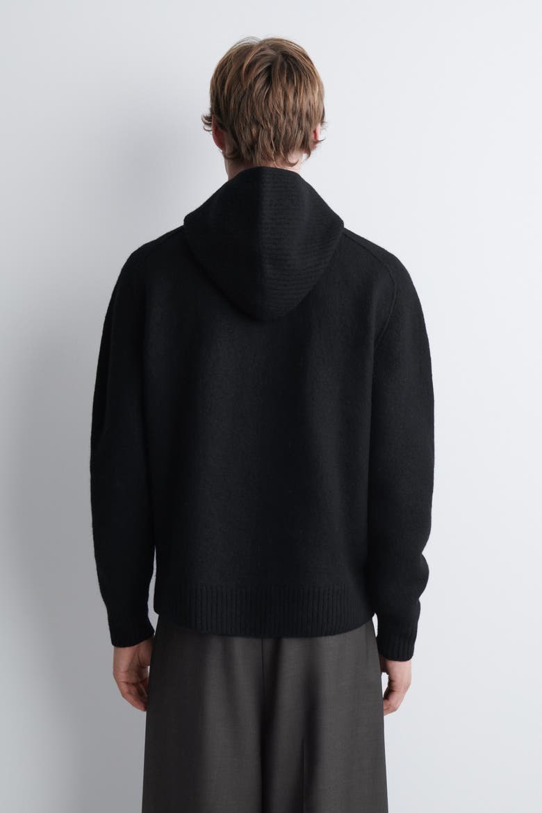 Boiled Merino Wool Half-zip Hoodie, Alternate, color, BLACK