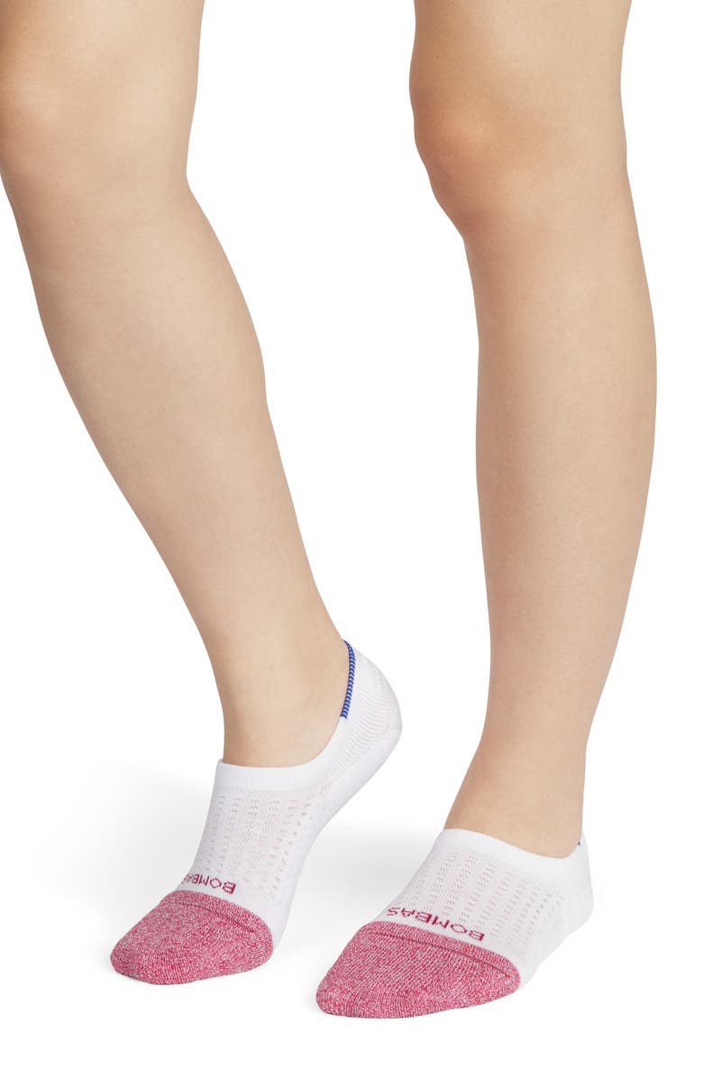 Bombas Stripe Perforated No-Show Socks, Alternate, color, Cinnabar