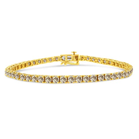14K Yellow Gold Plated Silver 8.0 Cttw Diamond Classic Link Tennis Bracelet