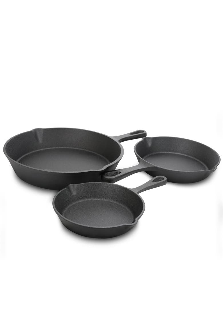 Addlestone 3 Piece Preseasoned Cast Iron Skillet Set, Alternate, color, Black