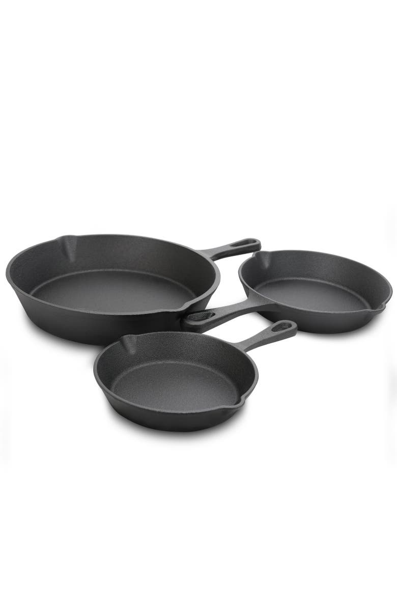 General Store Addlestone 3 Piece Preseasoned Cast Iron Skillet Set, Alternate, color, Black