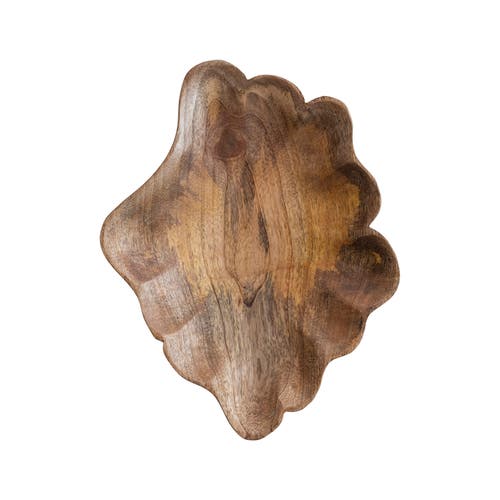 Storied Home Hand-carved Mango Wood Scalloped Platter For Serving In Brown