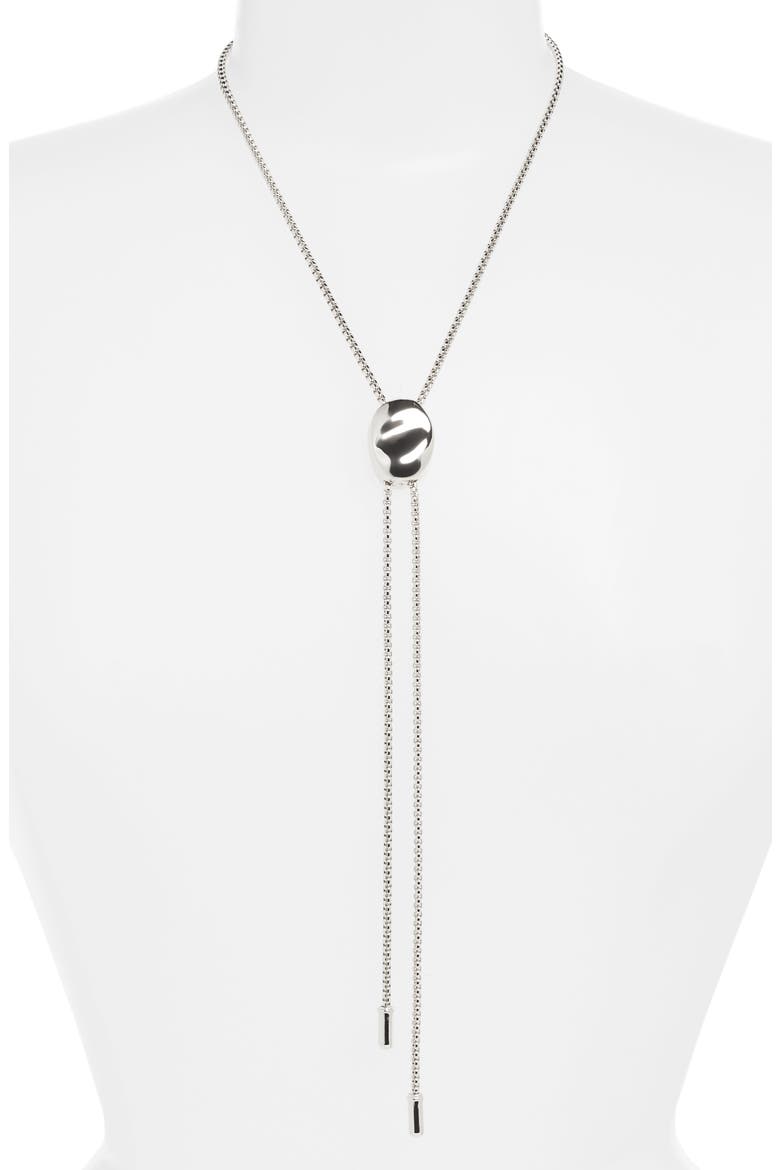 Puffy Pebble Bolo Necklace, Main, color, SILVER