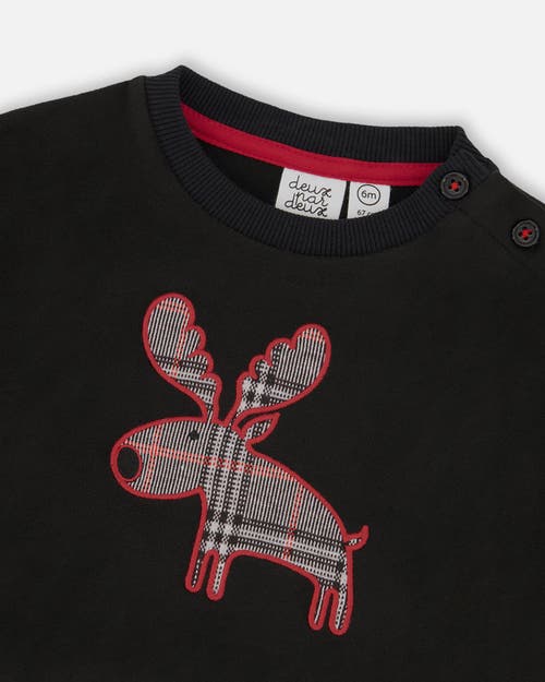 Deux Par Deux Sweater And Cargo Pants Set With Moose Applique In Black