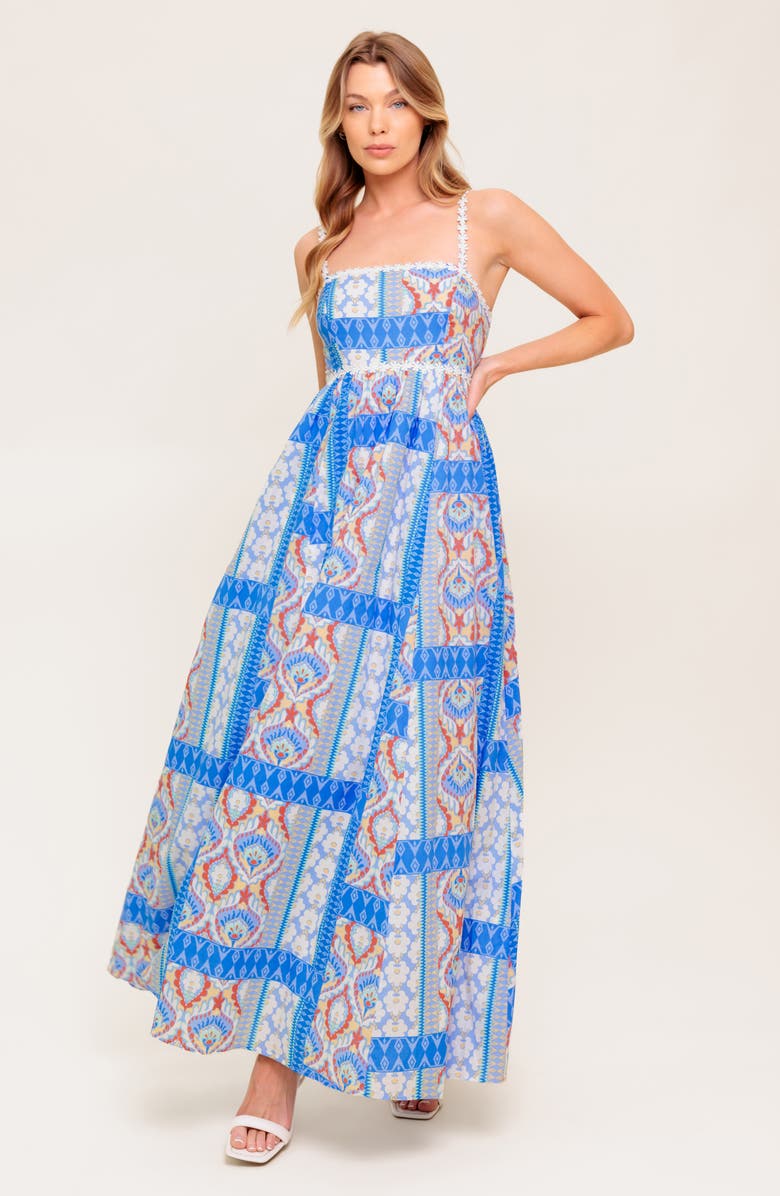 FLYING TOMATO Cotton Print Maxi Dress, Alternate, color, Blue