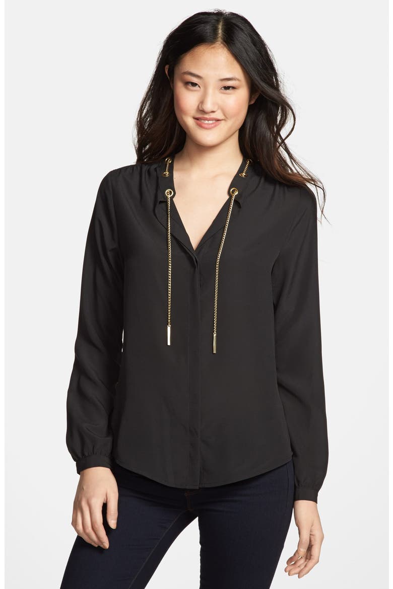 Chain Neck Blouse, Main, color, BLACK
