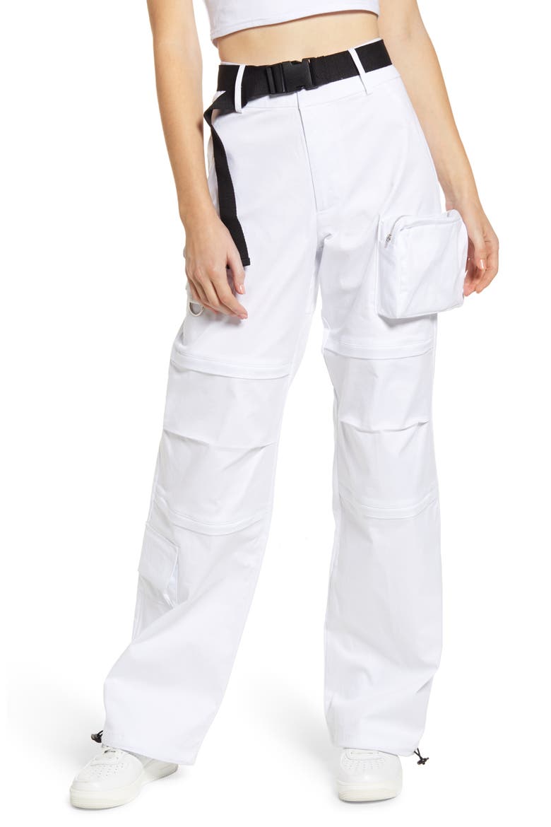 I.AM.GIA. Edam High Rise Cargo Pants with Webbed Belt, Main, color, WHITE