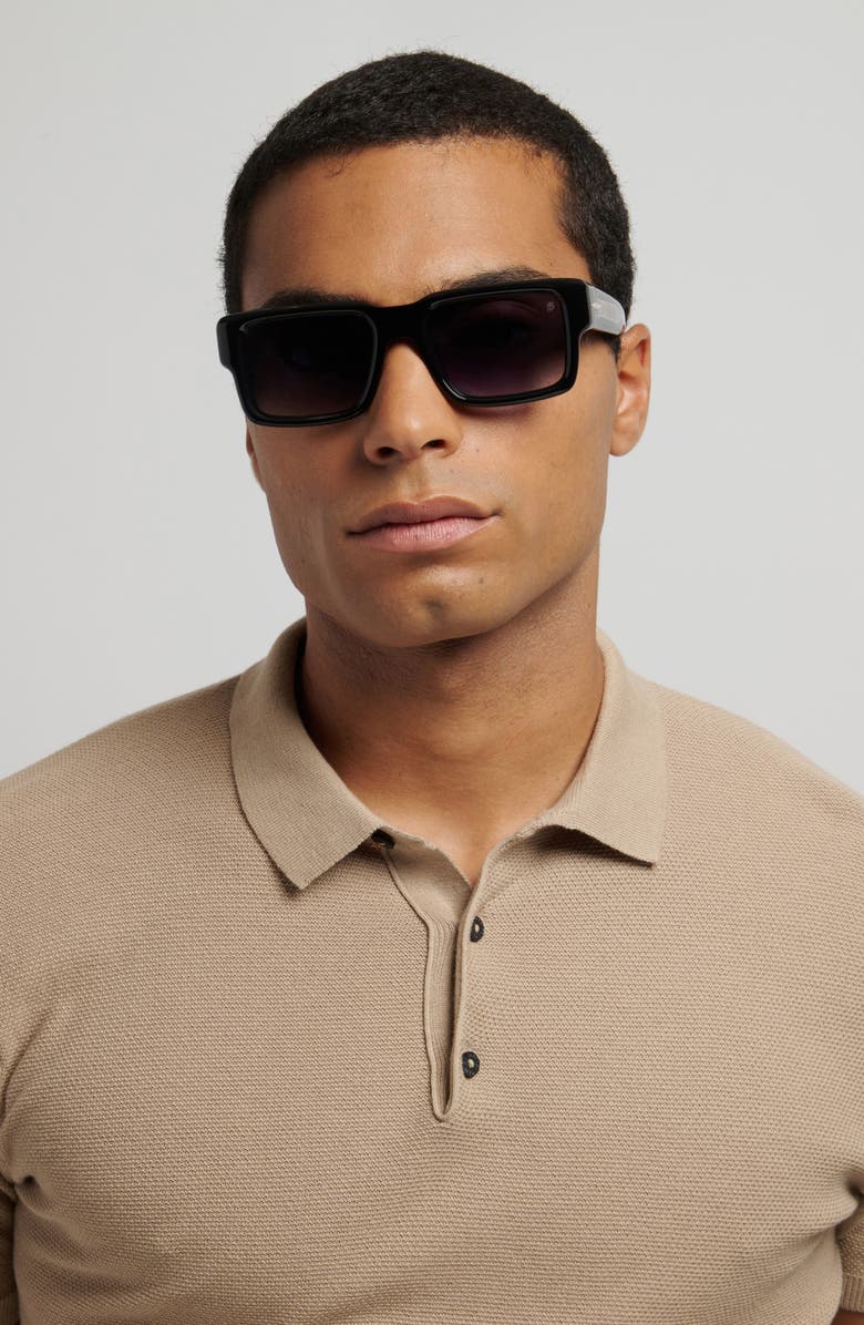 David Beckham Eyewear 53mm Rectangular Sunglasses, Alternate, color, Black Gold/ Dk Blue Sf