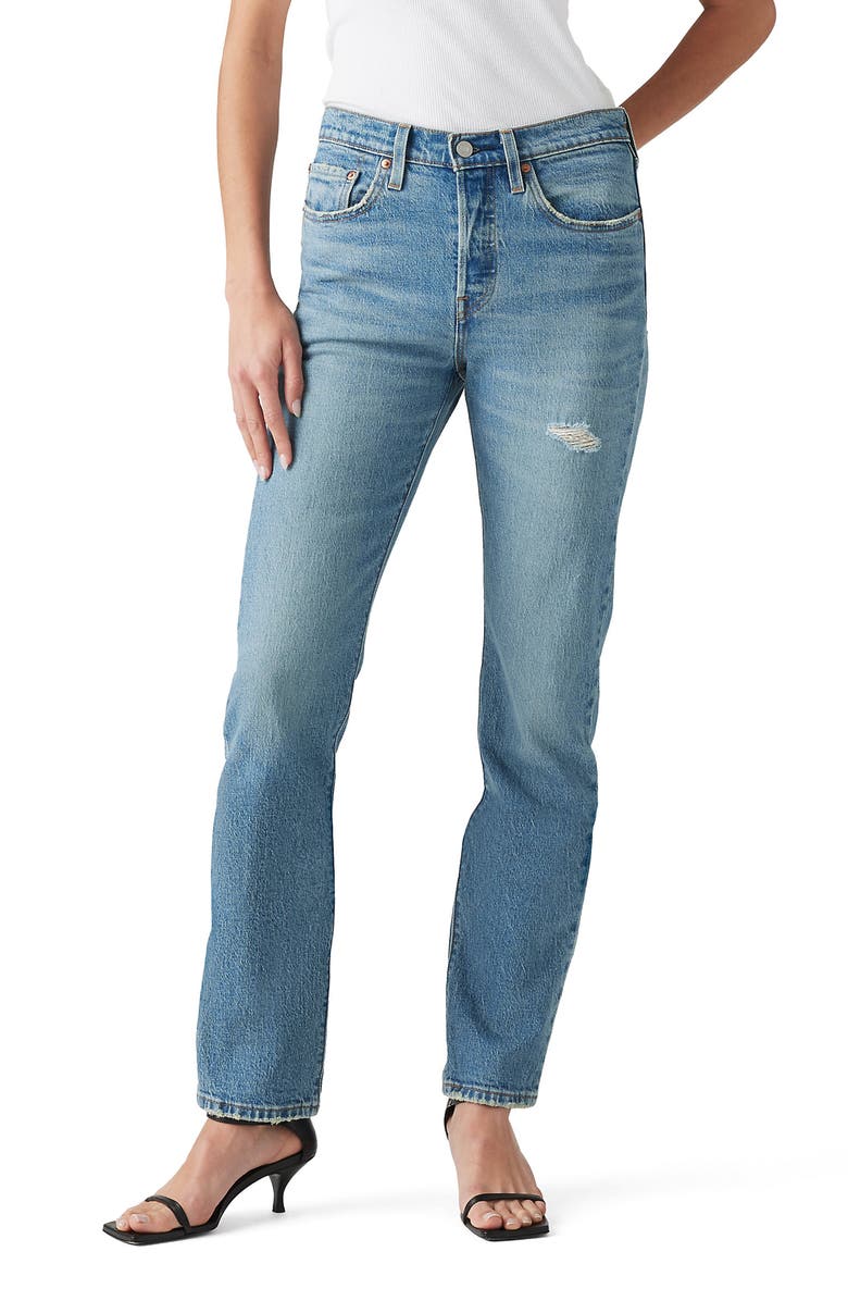 Levi's<sup>®</sup> 501<sup>®</sup> High Waist Distressed Straight Leg Jeans, Main, color, 